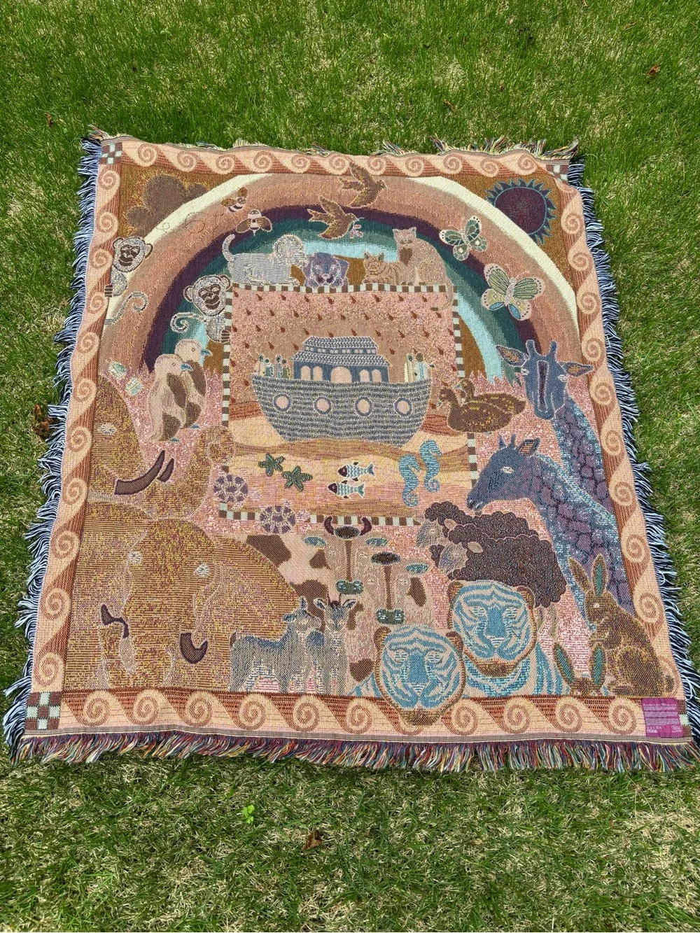 Vntg. 1997 American Weavers Noah’s Ark Tapestry Throw Blanket